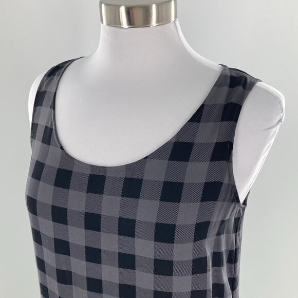 Eileen Fisher Womens Black Gray Check Plaid Silk Sleeveless  Tunic Top MP - Picture 4 of 12